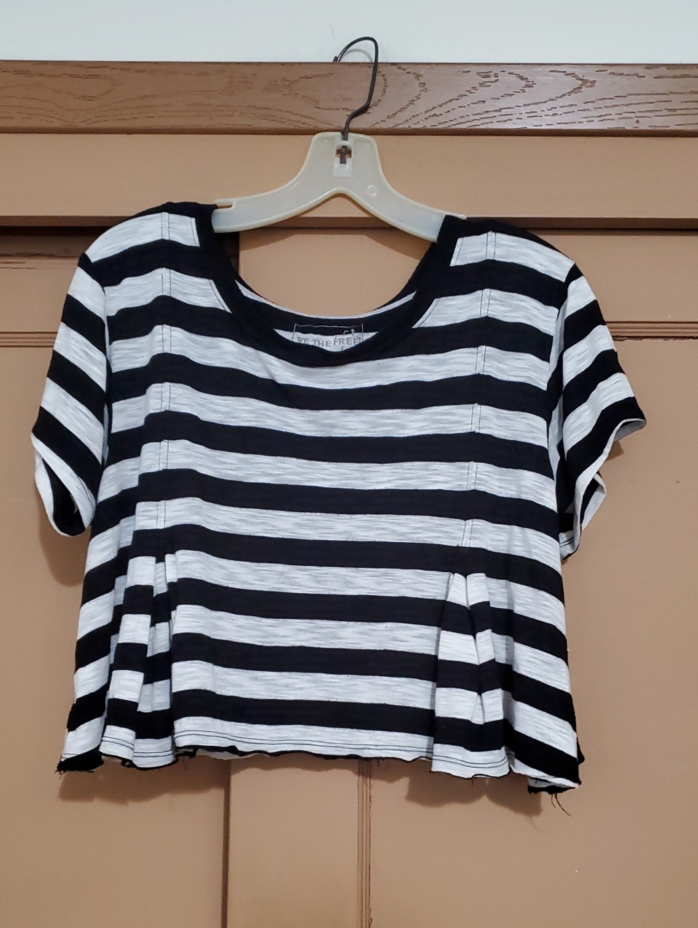 We The Free Black & White Striped Short Sleeve Crop Top